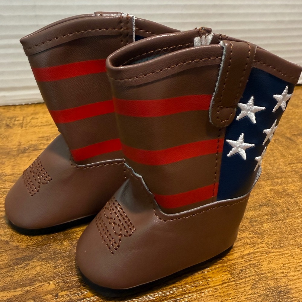 Baby‎ Doll Cowboy Boots American Flag Stars Red Stripes Fits American Dolls
